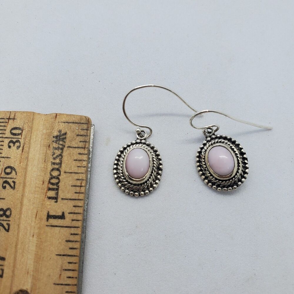 Sterling Silver Pink Glass Dangle Earrings 925